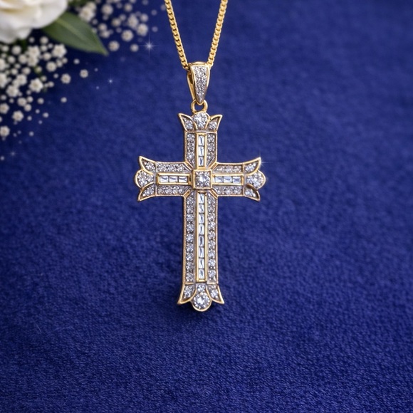 Jewelry - 14K Yellow Gold Natural Diamond Cross Pendant